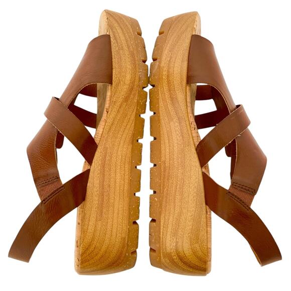 Korks Fallon Brown Faux Leather Wedge Heel Platform Slingback Sandals Size 8 - Picture 7 of 9